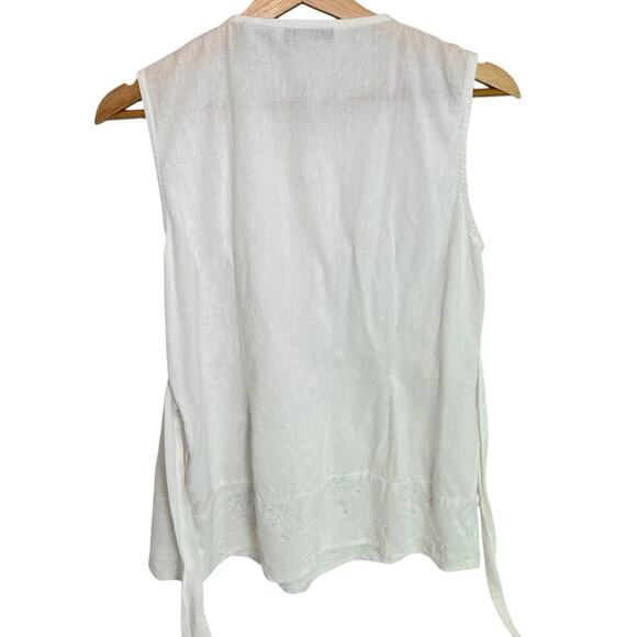 Mandarine Blue Linen White Eyelet Pin Tuck Top Medium Cottagecore Coastal - Picture 7 of 11